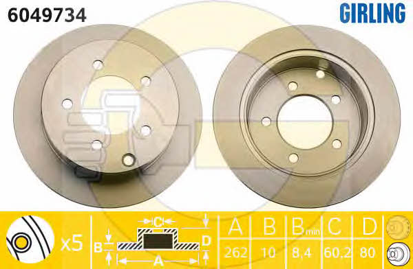 Girling 6049734 Rear brake disc, non-ventilated 6049734