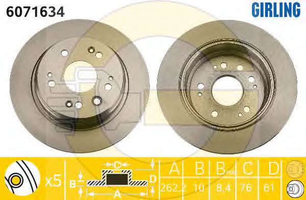 Girling 6071634 Rear brake disc, non-ventilated 6071634