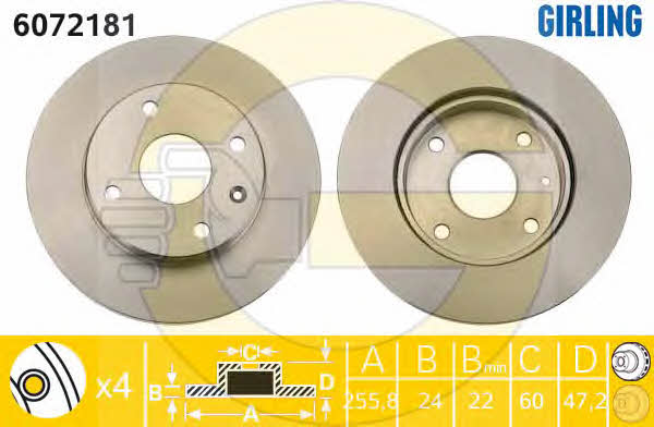 Girling 6072181 Front brake disc ventilated 6072181