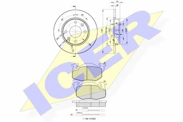 Icer 30866-4689 Brake discs with pads front non-ventilated, set 308664689 308664689 Icer Brake discs with pads front non-ventilated, set