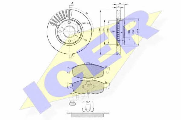 Icer 30917-6784 Front ventilated brake discs with pads, set 309176784