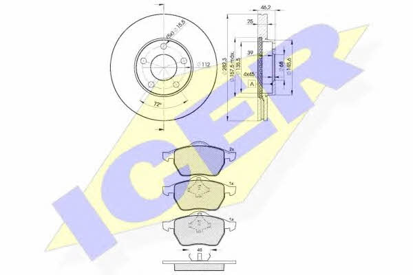 Icer 31138-5306 Front ventilated brake discs with pads, set 311385306 311385306 Icer Front ventilated brake discs with pads, set