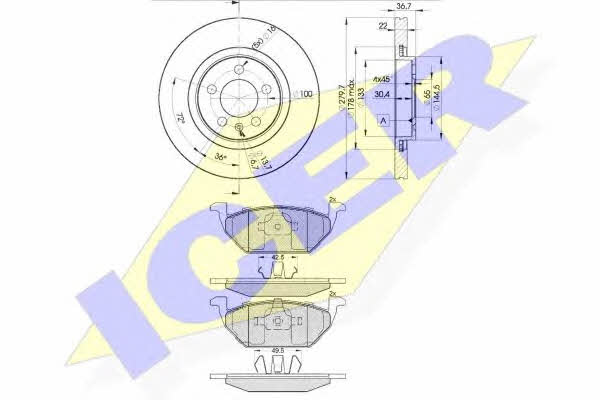 313385603 Icer Front ventilated brake discs with pads, set
