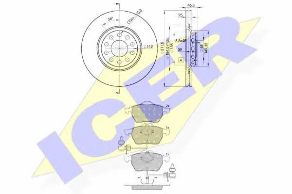 Icer 31362-4065 Front ventilated brake discs with pads, set 313624065