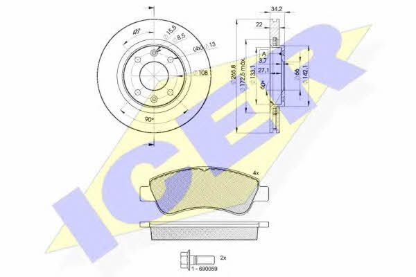  31388-4750 Front ventilated brake discs with pads, set 313884750