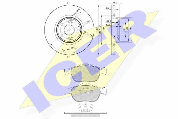 Icer 31432-2235 Front ventilated brake discs with pads, set 314322235
