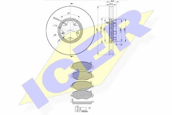 314985613 Icer Front ventilated brake discs with pads, set