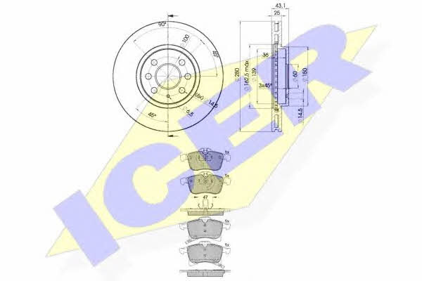 315929007 Icer Front ventilated brake discs with pads, set