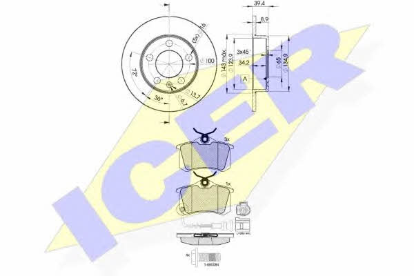 Icer 31593-5601 Brake discs with pads rear non-ventilated, set 315935601 315935601 Icer Brake discs with pads rear non-ventilated, set
