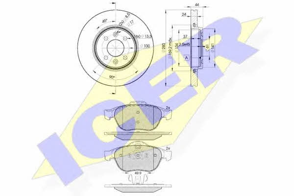 Icer 31861-7829 Front ventilated brake discs with pads, set 318617829