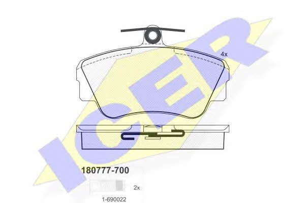 Disc brake pad set Volvo 480 E: 180777700 Icer Brake pad set