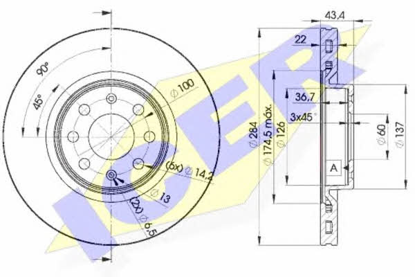 Icer 78BD0922-2 Front brake disc ventilated 78BD09222