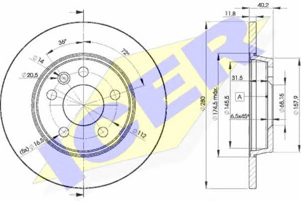 Icer 78BD3111-2 Rear brake disc, non-ventilated 78BD31112