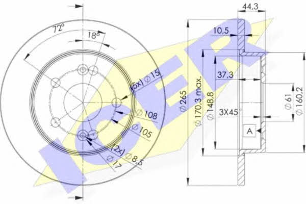 Icer 78BD4297-2 Rear brake disc, non-ventilated 78BD42972