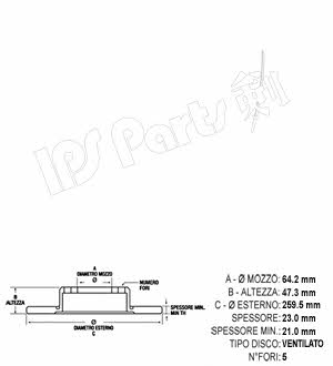Ips parts IBT-1404 Front brake disc ventilated IBT1404
