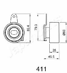 Japanparts BE-411 Tensioner pulley, timing belt BE411