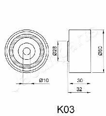 Tensioner pulley, timing belt Japanparts BE-K03