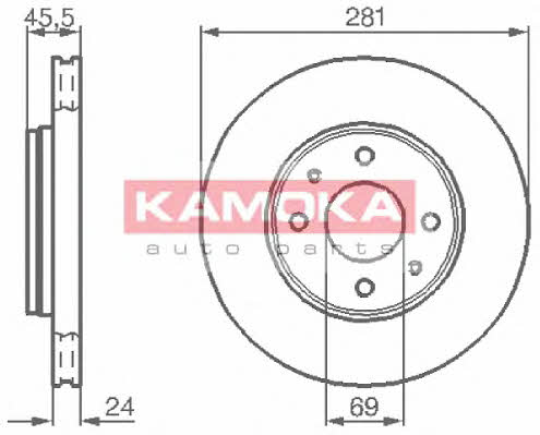 Kamoka 1032136 Front brake disc ventilated 1032136
