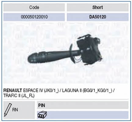 Steering column switch Renault Espace: 000050120010 Magneti marelli Stalk switch