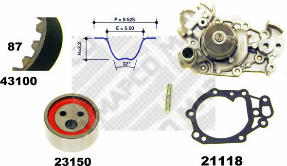 Mapco 41100 TIMING BELT KIT WITH WATER PUMP 41100