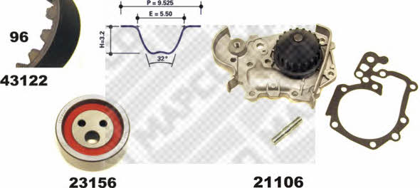 Mapco 41122/1 TIMING BELT KIT WITH WATER PUMP 411221