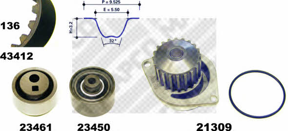 Mapco 41412 TIMING BELT KIT WITH WATER PUMP 41412