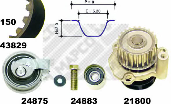 Mapco 41912 TIMING BELT KIT WITH WATER PUMP 41912