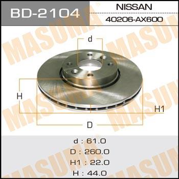 Masuma BD-2104 Front brake disc ventilated BD2104