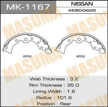 Masuma MK-1167 Brake shoe set MK1167