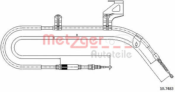 Metzger 10.7483 Parking brake cable, right 107483