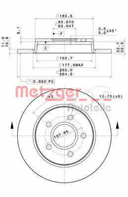 Metzger 14902 V Rear brake disc, non-ventilated 14902V