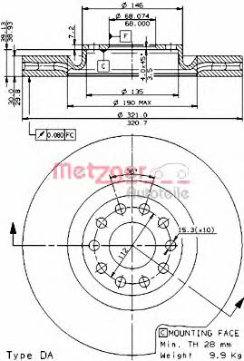 Metzger 24802 V Front brake disc ventilated 24802V