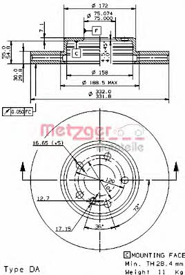 Metzger 24896 V Front brake disc ventilated 24896V