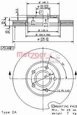 Metzger 24919 V Front brake disc ventilated 24919V