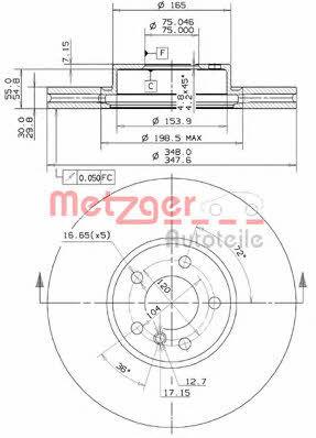 Metzger 25099 V Front brake disc ventilated 25099V