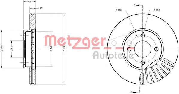 Metzger 6110680 Front brake disc ventilated 6110680