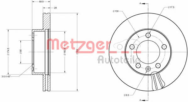 Metzger 6110687 Front brake disc ventilated 6110687