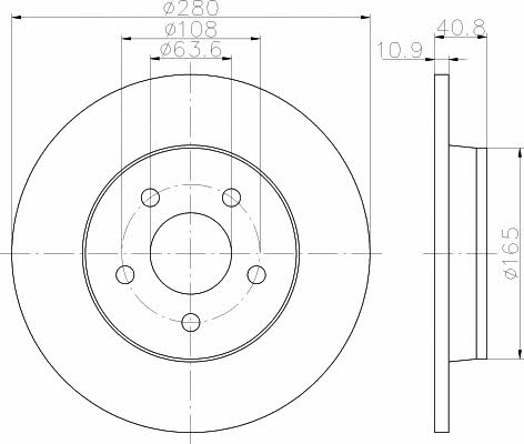 Mintex MDC1643 Rear brake disc, non-ventilated MDC1643