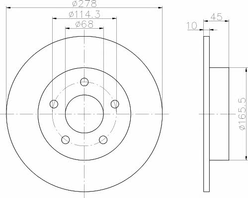 Mintex MDC1606 Rear brake disc, non-ventilated MDC1606