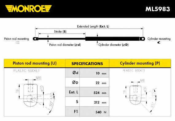 Gas Spring, boot-&#x2F;cargo area Monroe ML5983