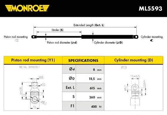 Monroe ML5593 Gas hood spring ML5593