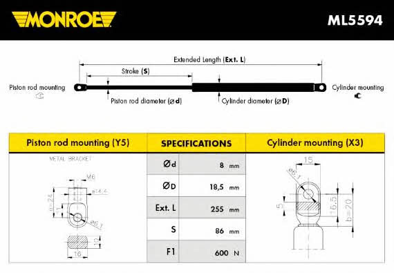 Monroe ML5594 Gas Spring, boot-/cargo area ML5594