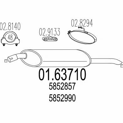 Rear silencer Opel Kadett E: 0163710 Mts End Silencer