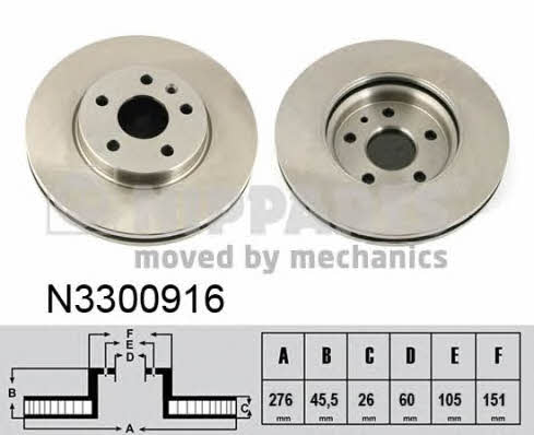 Nipparts N3300916 Front brake disc ventilated N3300916