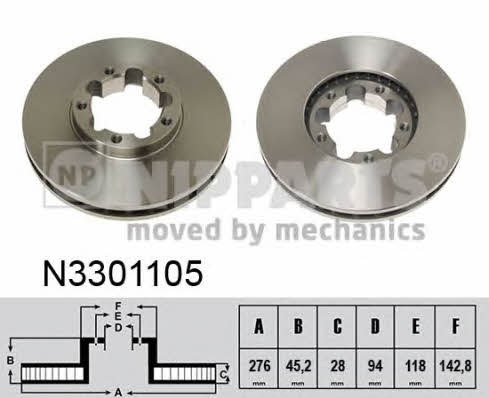 Nipparts N3301105 Front brake disc ventilated N3301105