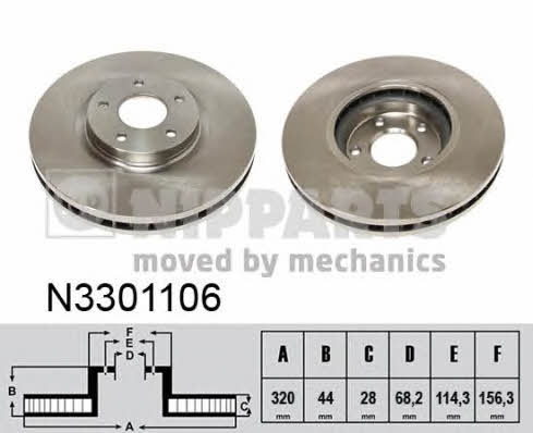 Nipparts N3301106 Front brake disc ventilated N3301106