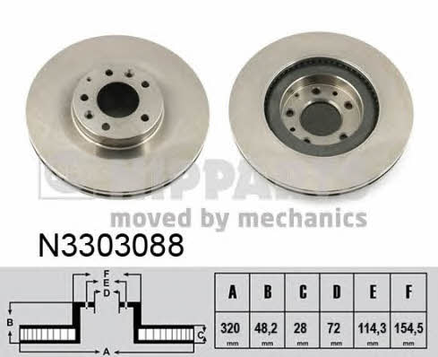 Nipparts N3303088 Front brake disc ventilated N3303088