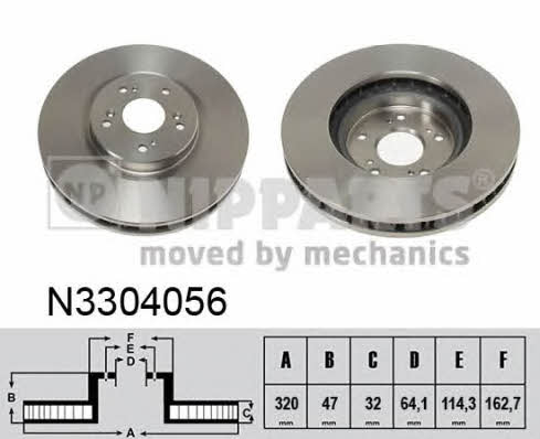 Nipparts N3304056 Front brake disc ventilated N3304056