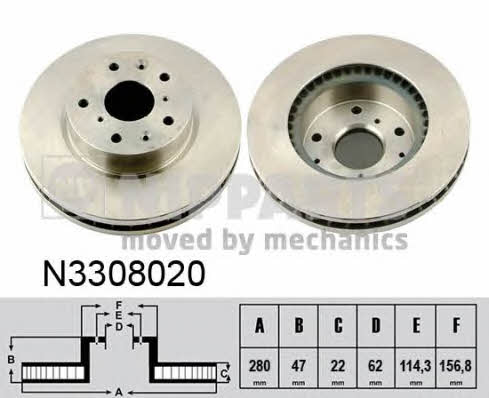 Nipparts N3308020 Front brake disc ventilated N3308020