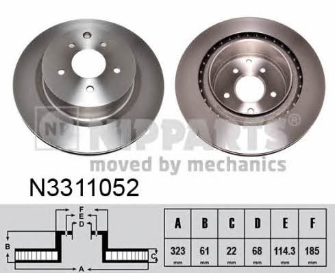 Nipparts N3311052 Rear ventilated brake disc N3311052
